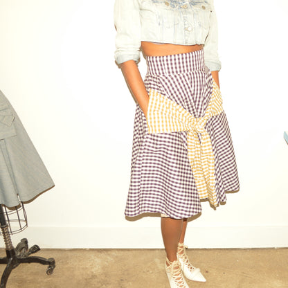 Mixed Gingham A-Line Shirt Skirt