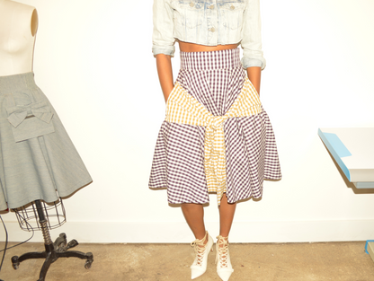 Mixed Gingham A-Line Shirt Skirt